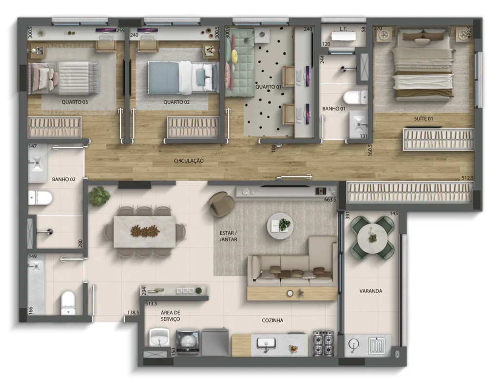 Planta 4 Quartos — 101 m² do Residencial Chácara Bernadette